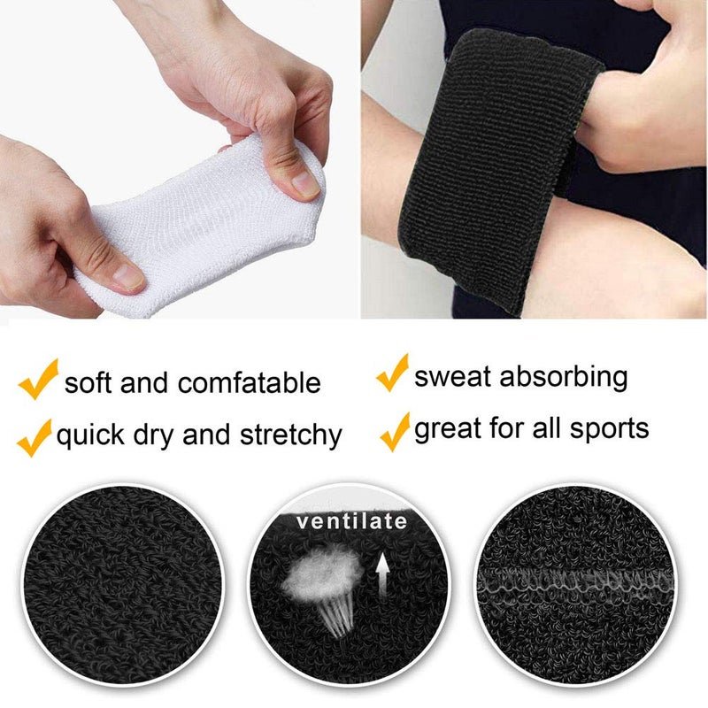 Hanerdun Wrist Sweatbands Thick Cotton Terry Cloth Wristbands For Men And Women Athletic Sweat Bands For Sports Tennis Gym Basketball,Black(6 pieces),One Size - Image 3